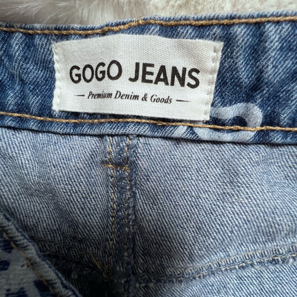 GOGO Blue Straight Leg Pants with White Bow Print - Picture 5 of 10